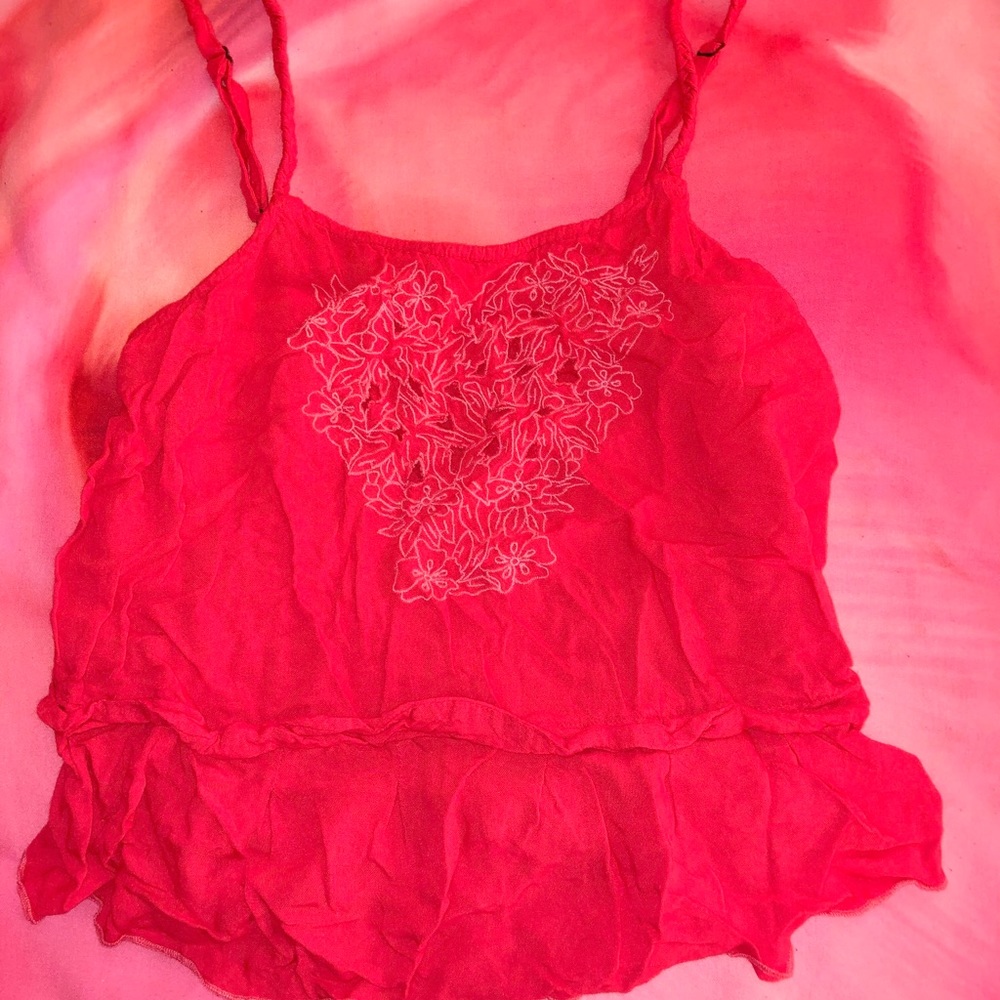 Red Embroidered Floral Tank